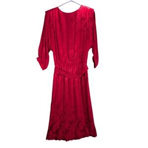 Vintage Argenti Dress Womens 12 Red Floral Jacquard Pleated Christmas Holiday